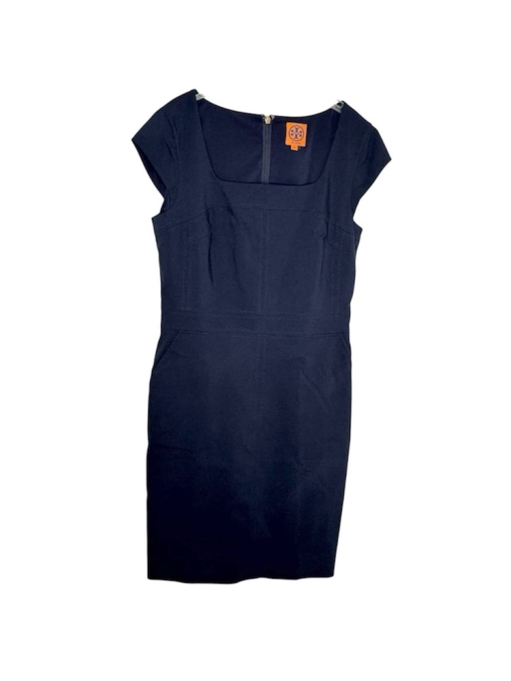 Tory Burch Short Sleeve Square Neck Blue Navy Cotton Sheath Dress Size 10